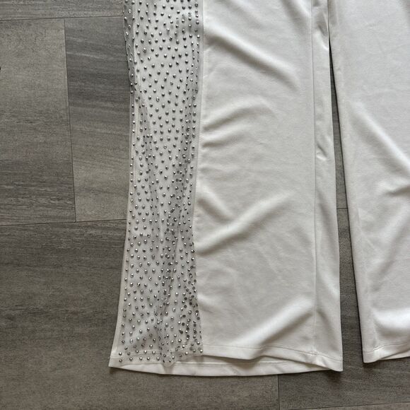 RHINESTONE ON MESH ONE SHOULDER PLUS SIZE JUMPSUIT 3XL WHITE - Picture 3 of 5